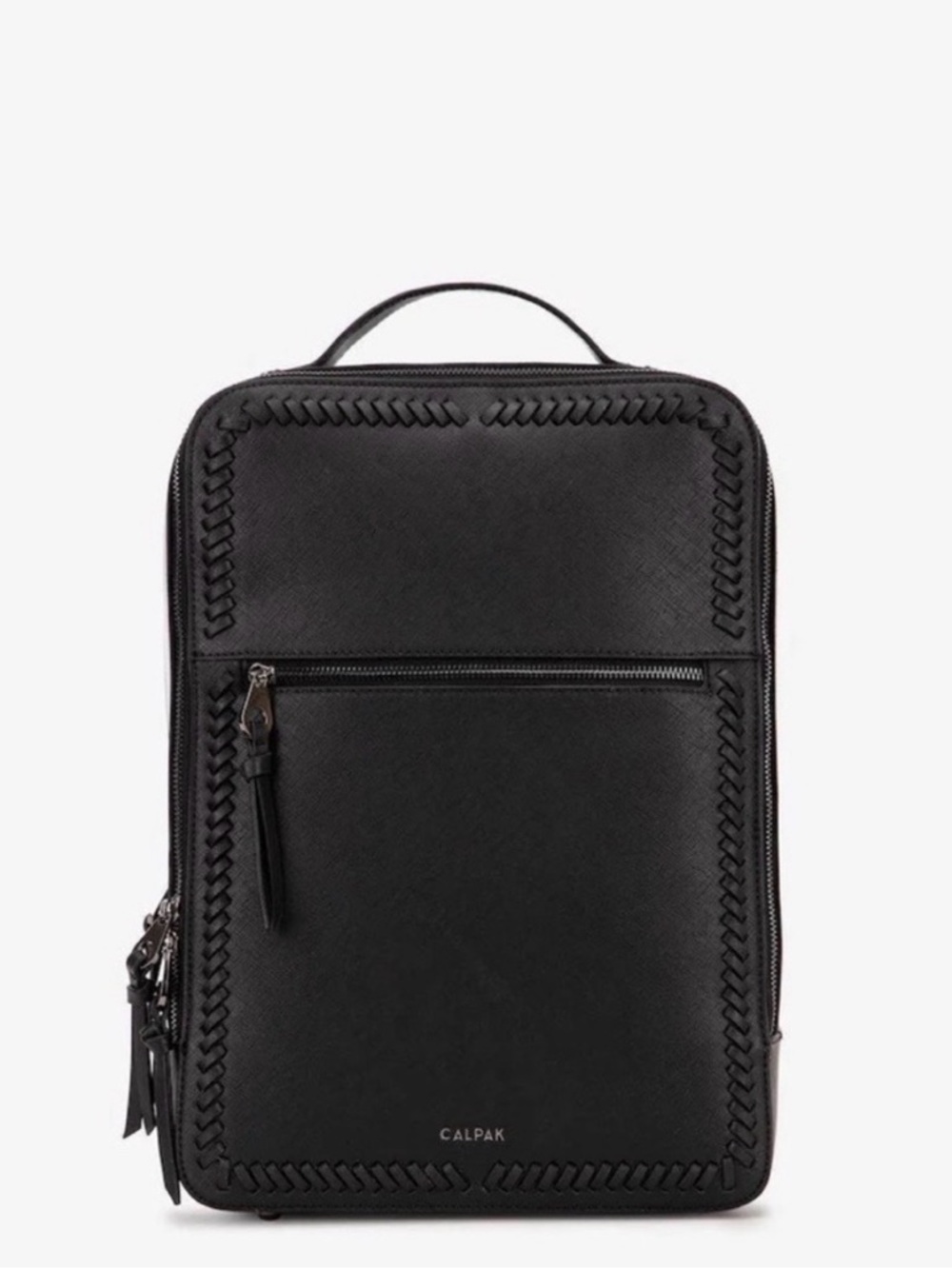 Calpak Black Braided-Trim Leather Backpack